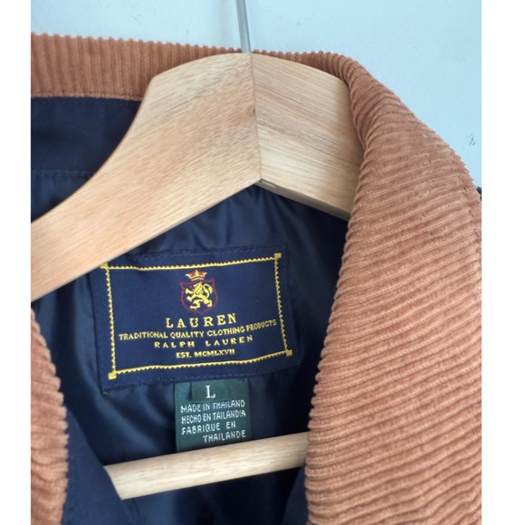 Ralph Lauren Heritage Quilted Barn Coat in Navy Blue with Corduroy Collar - Picture 5 of 6